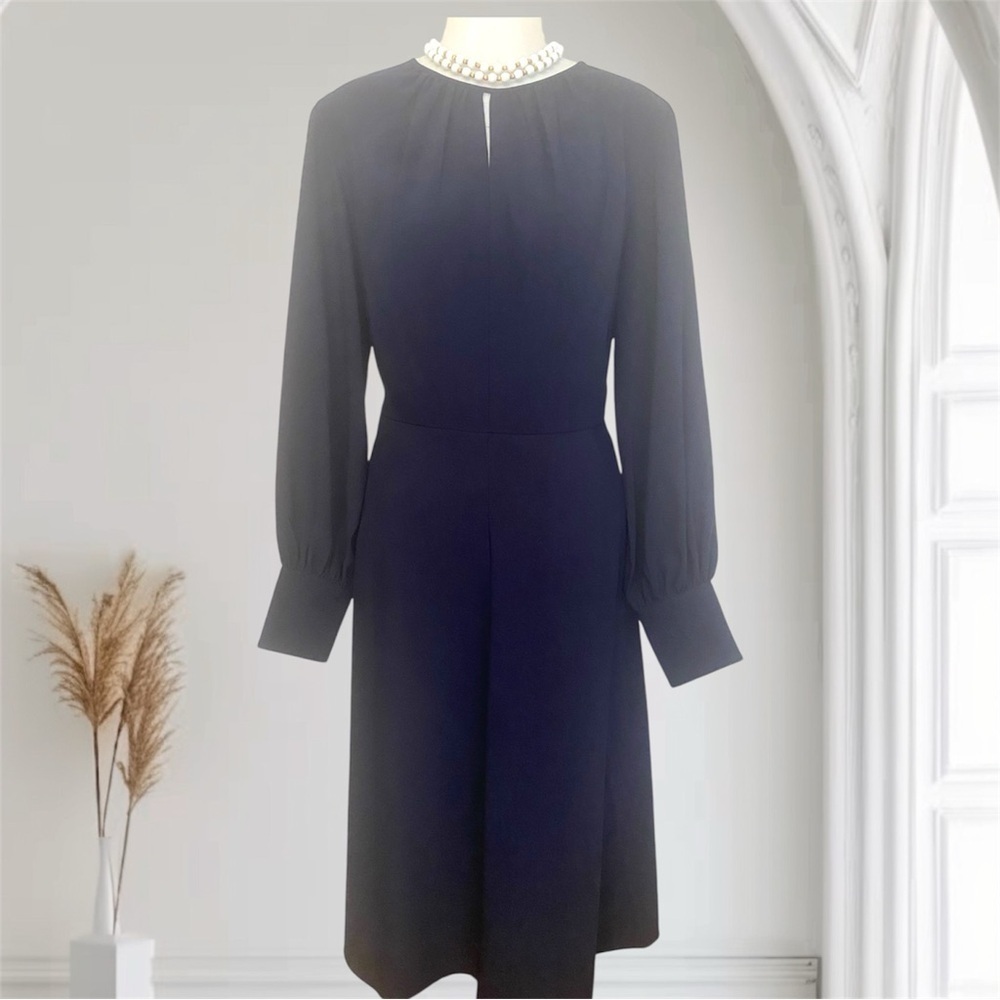 John Lewis Navy Blue Long Sleeve Midi Dress Button Cuff SKU245